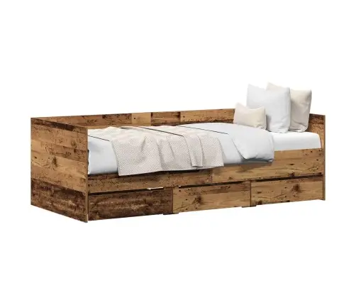 Päevavoodi Peaga Sahtliga Vana Puit 90 X 190 Cm Tehispuit