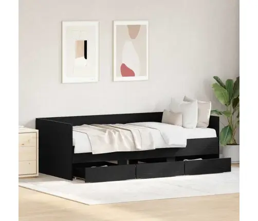 Dieninės Lovos Konstrukcija Su Stalčiais Juoda Ąžuolo