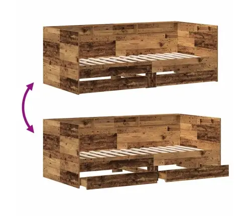 Dienos Lova Senovinis Medis 90 X 200 Cm Apdirbta Mediena