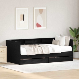 Diivanvoodi Raam Sahtlitega Must Tamm 90 X 200 Cm Tehispuit