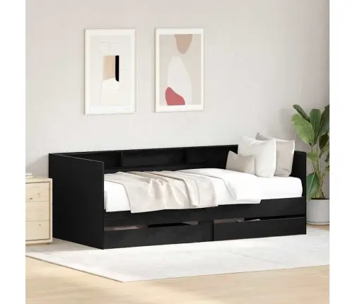 Diivanvoodi Raam Sahtlitega Must Tamm 90 X 200 Cm Tehispuit