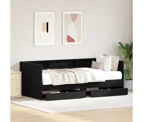 Diivanvoodi Raam Sahtlitega Must Tamm 90 X 200 Cm Tehispuit