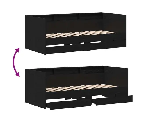 Diivanvoodi Raam Sahtlitega Must Tamm 90 X 200 Cm Tehispuit