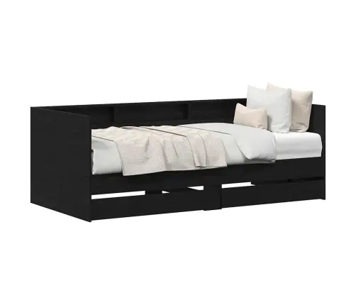 Diivanvoodi Raam Sahtlitega Must Tamm 90 X 200 Cm Tehispuit