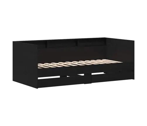 Melnā Dienas Gulta Ar Atvilktnēm Melnā Ozola Inženierijas Koks Vidaxl