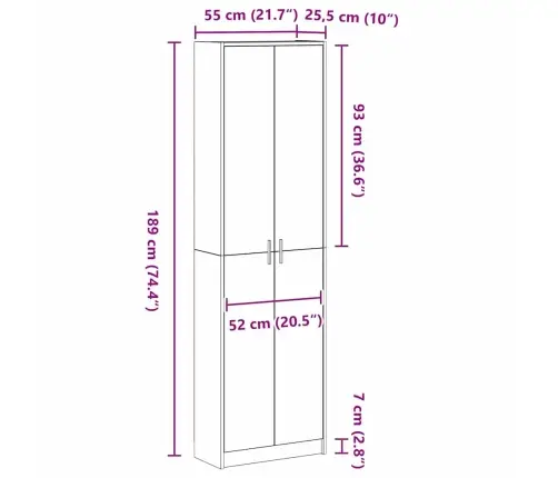 Skapis Balts 55X25X189 Cm Inženieru Koks Vidaxl