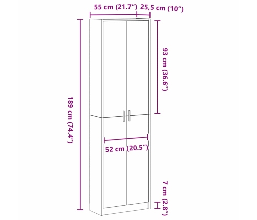 Skapis Vecs Koks 55X25X189 Cm Inženierijas Koks Vidaxl