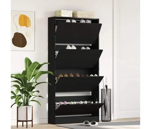 Apavu Skapis Melnais Ozols Inženierijas Koks 80 X 21 X 163.5 Cm Vidaxl