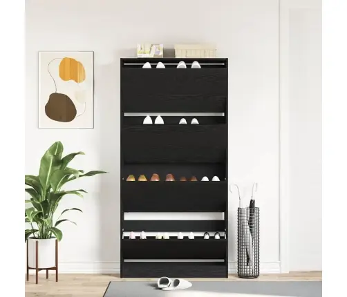 Apavu Skapis Melnais Ozols Inženierijas Koks 80 X 21 X 163.5 Cm Vidaxl