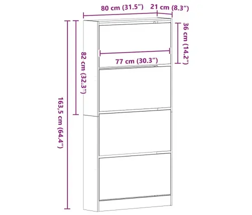 Apavu Skapis Melnais Ozols Inženierijas Koks 80 X 21 X 163.5 Cm Vidaxl