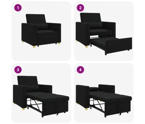 Ištraukiamas Sofa-Lova Vienvietis Juoda 90 X 165 X 87 Cm