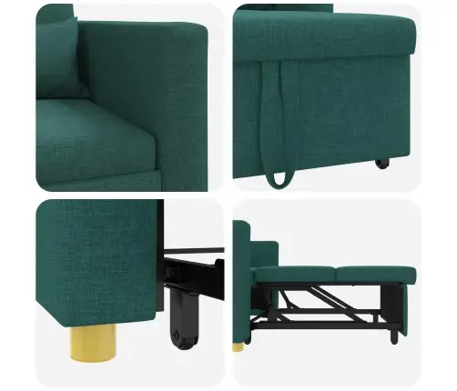 3-In-1 Vienvietīga Dīvāna Gulta Transformējama Tumši Zaļā Audumā Vidaxl