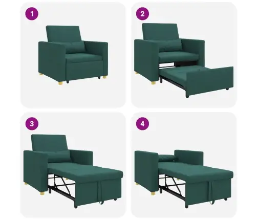 3-In-1 Vienvietīga Dīvāna Gulta Transformējama Tumši Zaļā Audumā Vidaxl