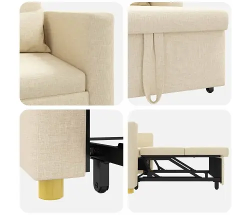 Ištraukiamas Sofa-Lova Vienvietis Kreminė 90 X 165 X 87 Cm