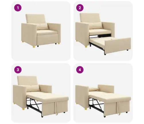 3-In-1 Vienvietīgs Dīvāna Gultas Pārvēršams Krēmkrāsā Audumā Vidaxl