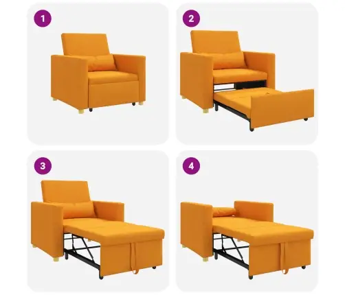 Lükandvoodi Ühele Inimesele Tumekollane 90 X 165 X 87 Cm Kangas