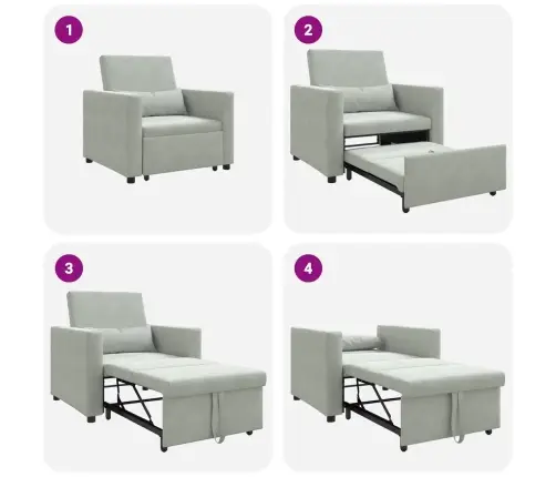 Lükandvoodi Ühele Inimesele Helehall 90 X 165 X 87 Cm Samet