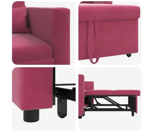 3-In-1 Vienvietīgā Dīvāngulta Pārveidojamā Bordo Samtā Vidaxl