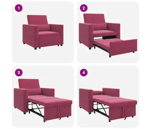 3-In-1 Vienvietīgā Dīvāngulta Pārveidojamā Bordo Samtā Vidaxl