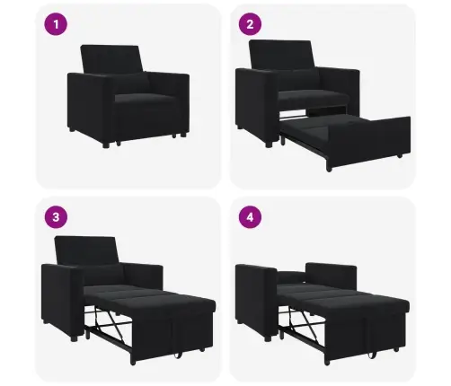 Ištraukiamas Sofa-Lova Vienvietis Juoda 90 X 165 X 87 Cm