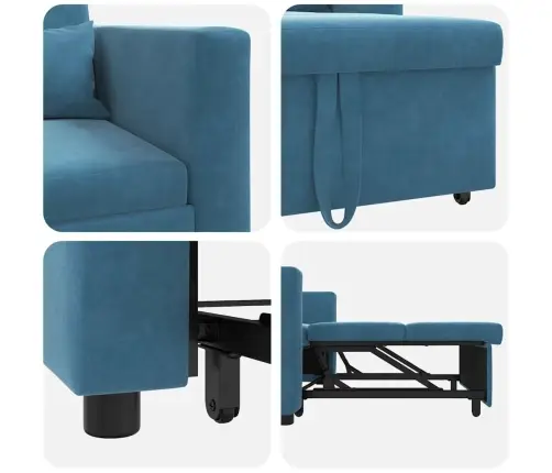 3-In-1 Viens Dīvāngulta Pārveidojams Zils Samts Vidaxl