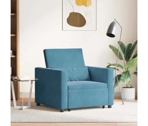 3-In-1 Viens Dīvāngulta Pārveidojams Zils Samts Vidaxl