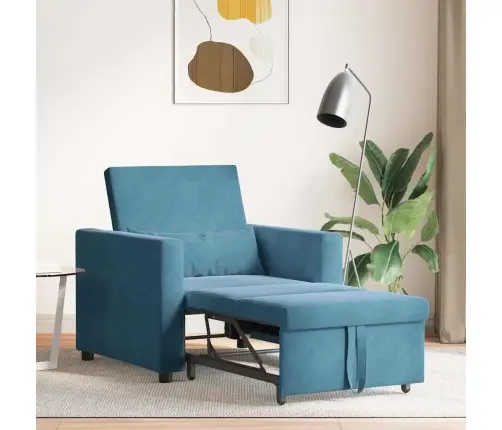 3-In-1 Viens Dīvāngulta Pārveidojams Zils Samts Vidaxl