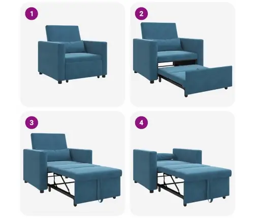 3-In-1 Viens Dīvāngulta Pārveidojams Zils Samts Vidaxl
