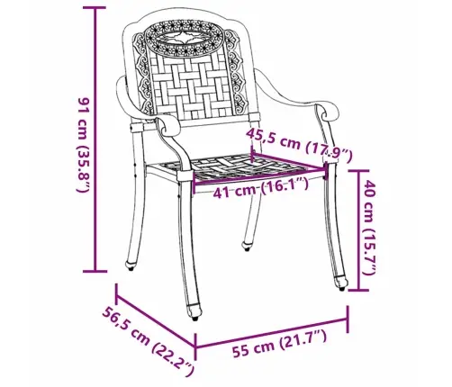 Dārza Krēsli 2 Gab. Bronzas Čuguna Alumīnija Vidaxl