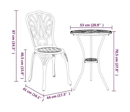 Sodo Bistro Rinkinys 3 Pcs Juoda Aliuminis