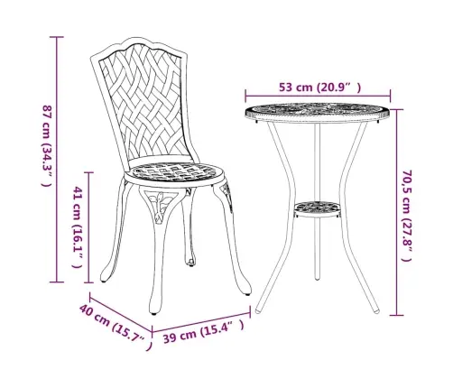 3 Daļu Dārza Bistro Komplekts Melnā Krāsā No Čuguna Vidaxl