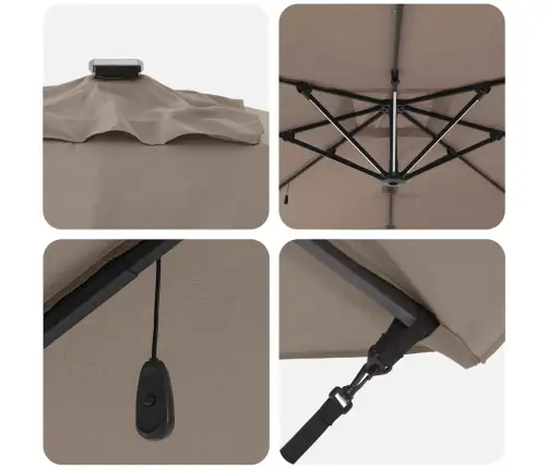 Cantilever Roma Saulessargs Ar Led – Taupe (286 X 285 X 270 Cm) – Alumīnijs Vidaxl