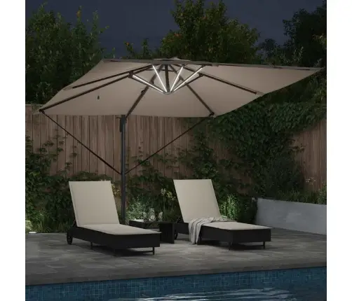 Cantilever Roma Saulessargs Ar Led – Taupe (286 X 285 X 270 Cm) – Alumīnijs Vidaxl