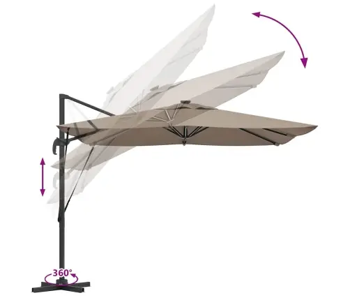 Cantilever Roma Saulessargs Ar Led – Taupe (286 X 285 X 270 Cm) – Alumīnijs Vidaxl