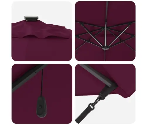 Canti Roma Saules Parasol Ar Led Bordo Sarkanā Krāsā, 286 X 285 X 270 Cm, Alumīnijs. Vidaxl
