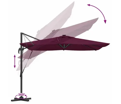 Canti Roma Saules Parasol Ar Led Bordo Sarkanā Krāsā, 286 X 285 X 270 Cm, Alumīnijs. Vidaxl