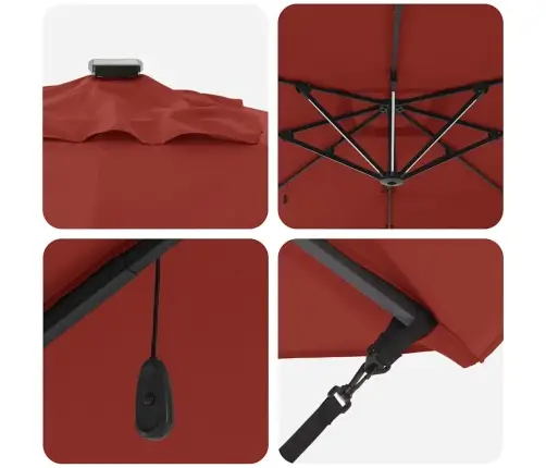 Roma Cantilever Saulessargs Ar Led Lampiņām Terakota Krāsā - 286 X 285 X 270 Cm, Alumīnijs. Vidaxl