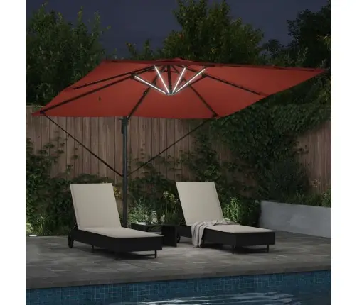 Roma Cantilever Saulessargs Ar Led Lampiņām Terakota Krāsā - 286 X 285 X 270 Cm, Alumīnijs. Vidaxl