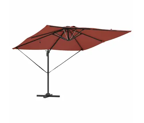 Roma Cantilever Saulessargs Ar Led Lampiņām Terakota Krāsā - 286 X 285 X 270 Cm, Alumīnijs. Vidaxl