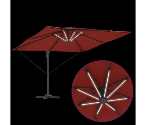 Roma Cantilever Saulessargs Ar Led Lampiņām Terakota Krāsā - 286 X 285 X 270 Cm, Alumīnijs. Vidaxl