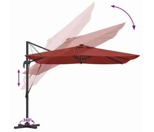 Roma Cantilever Saulessargs Ar Led Lampiņām Terakota Krāsā - 286 X 285 X 270 Cm, Alumīnijs. Vidaxl