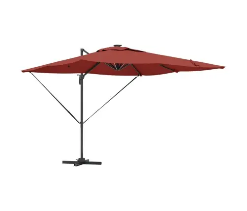 Roma Cantilever Saulessargs Ar Led Lampiņām Terakota Krāsā - 286 X 285 X 270 Cm, Alumīnijs. Vidaxl