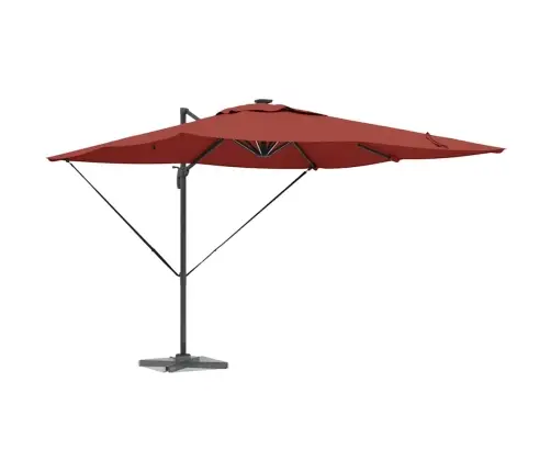 Roma Cantilever Saulessargs Ar Led Lampiņām Terakota Krāsā - 286 X 285 X 270 Cm, Alumīnijs. Vidaxl