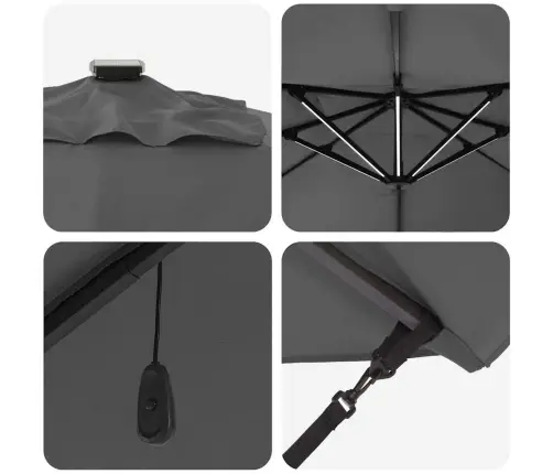 Kantleva Roma Päikesevarju Led -Ribatuledega Antratsiit Ja Must