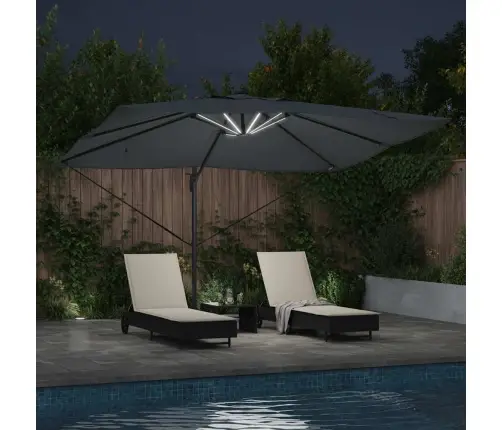 Kantleva Roma Päikesevarju Led -Ribatuledega Antratsiit Ja Must