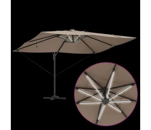 Novietojams Roma Saules Kantilevers Ar Led Gaismiņām, Taupe, 352X251X265 Cm, Alumīnija Vidaxl