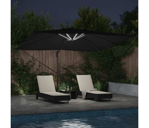 Cantilever Roma Lietussargs Ar Led, Melns, 352X251X265 Cm, No Alumīnija Vidaxl