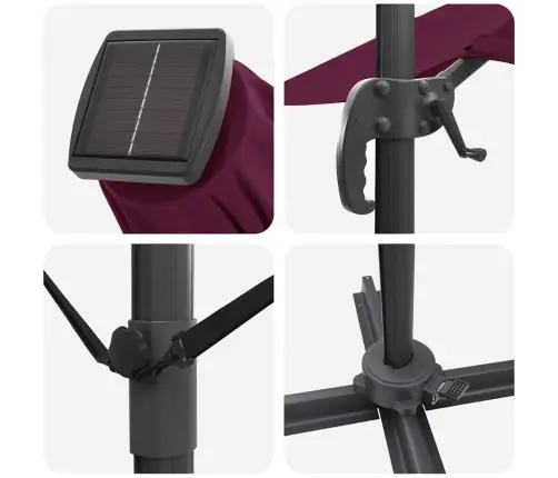 Cantilever Roma Parasol Ar Led Gaismām Bordeaux Sarkanā Krāsā 352X251X265 Cm Alumīnija Vidaxl