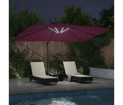 Cantilever Roma Parasol Ar Led Gaismām Bordeaux Sarkanā Krāsā 352X251X265 Cm Alumīnija Vidaxl