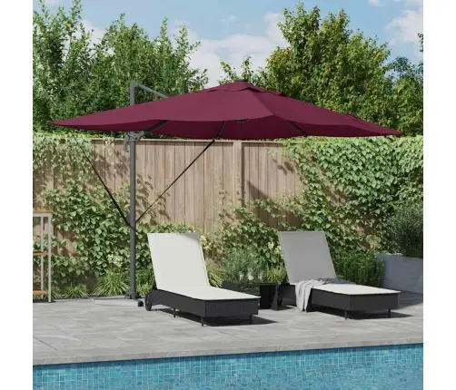 Cantilever Roma Parasol Ar Led Gaismām Bordeaux Sarkanā Krāsā 352X251X265 Cm Alumīnija Vidaxl